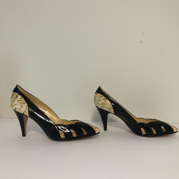 Vintage 90s Hollywood Faux Patent Snakeskin Stiletto Pumps Heels Size 8 8.5 - Picture 6 of 8